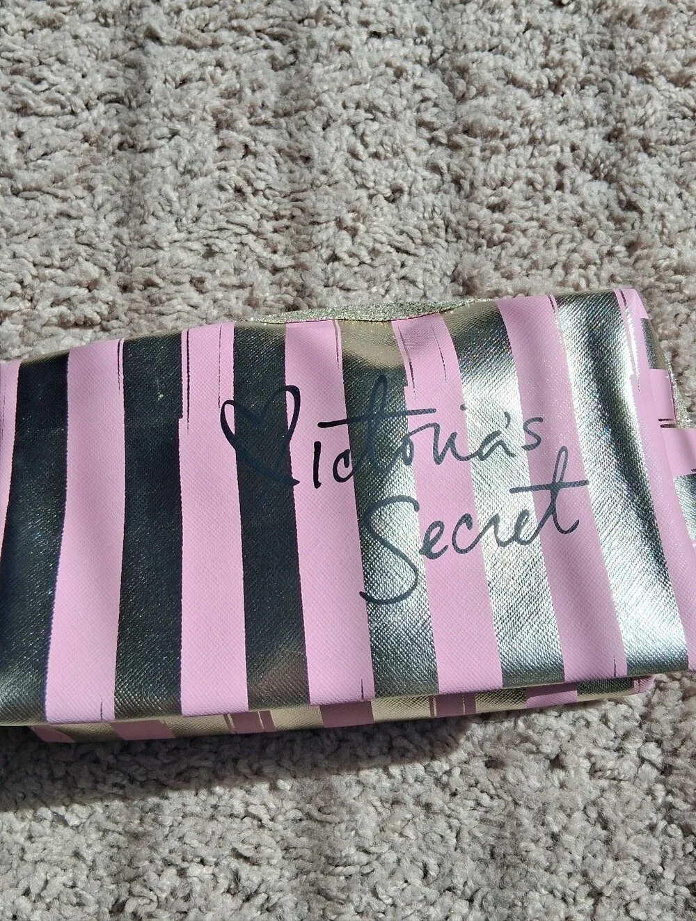 Pink & Gold Striped Cosmetic Wristlet